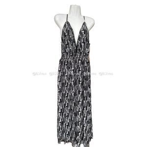 𝅺BLACK Grey Polka Dot Spaghetti Strap Long Maxi Dress- Small Medium